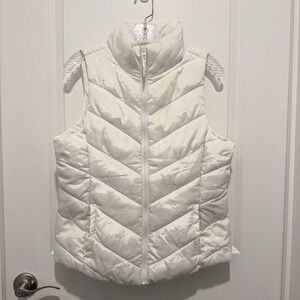 SO Kohls Womens White Puffer Vest Zip Pockets Size Medium